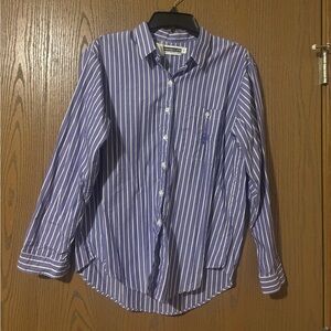 Vintage Panhandle Slim Purple and White  Striped Button-Down Shirt Western